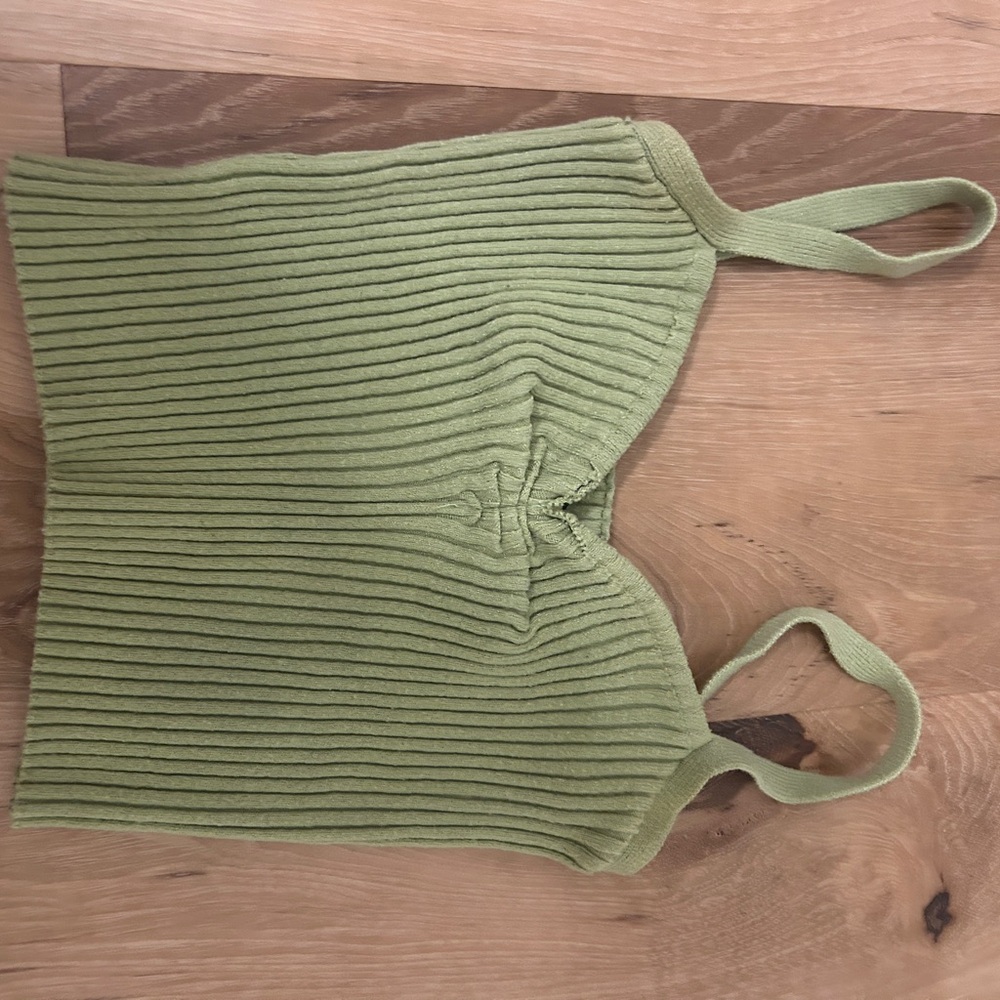 Green Ribbed Crop Top